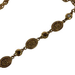 Chanel Extra lange Vintage-Halskette aus vergoldetem Gold mit Kristallen