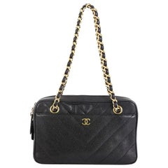 Chanel Vintage Pocket Camera Bag Chevron Caviar Small