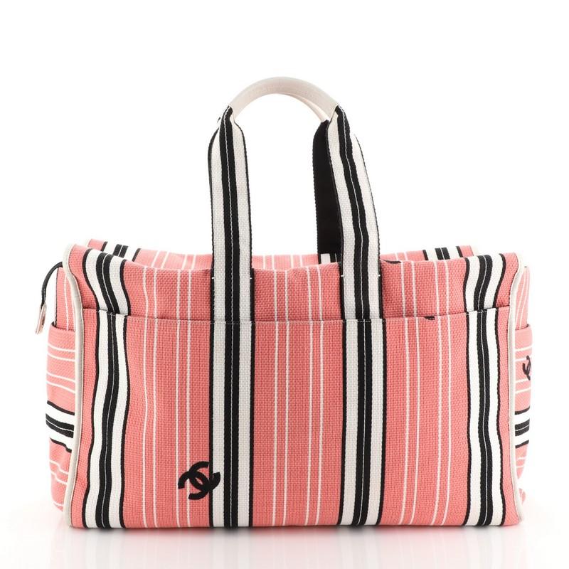 Pink Chanel Vintage Pocket Tote Striped Canvas Large