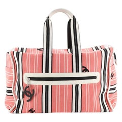 Chanel Vintage Pocket Tote Canvas Striped Large