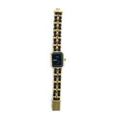 CHANEL Vintage PREMIERE Watch Small Black Leather and 24KT Yellow Gold Plated