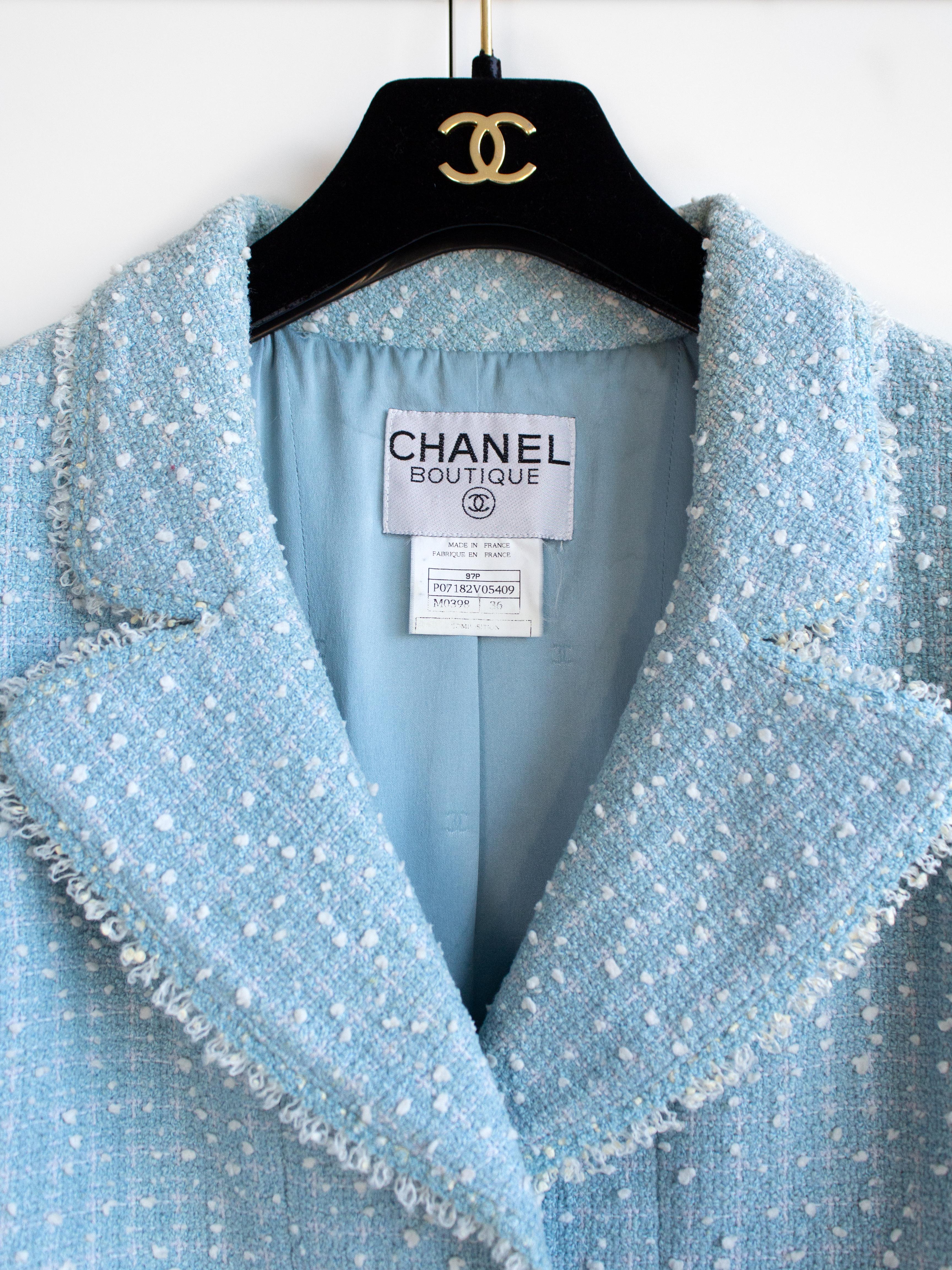 Women's Chanel Vintage Princess Diana Royal Spring 1997 Light Blue Tweed 97P Jacket