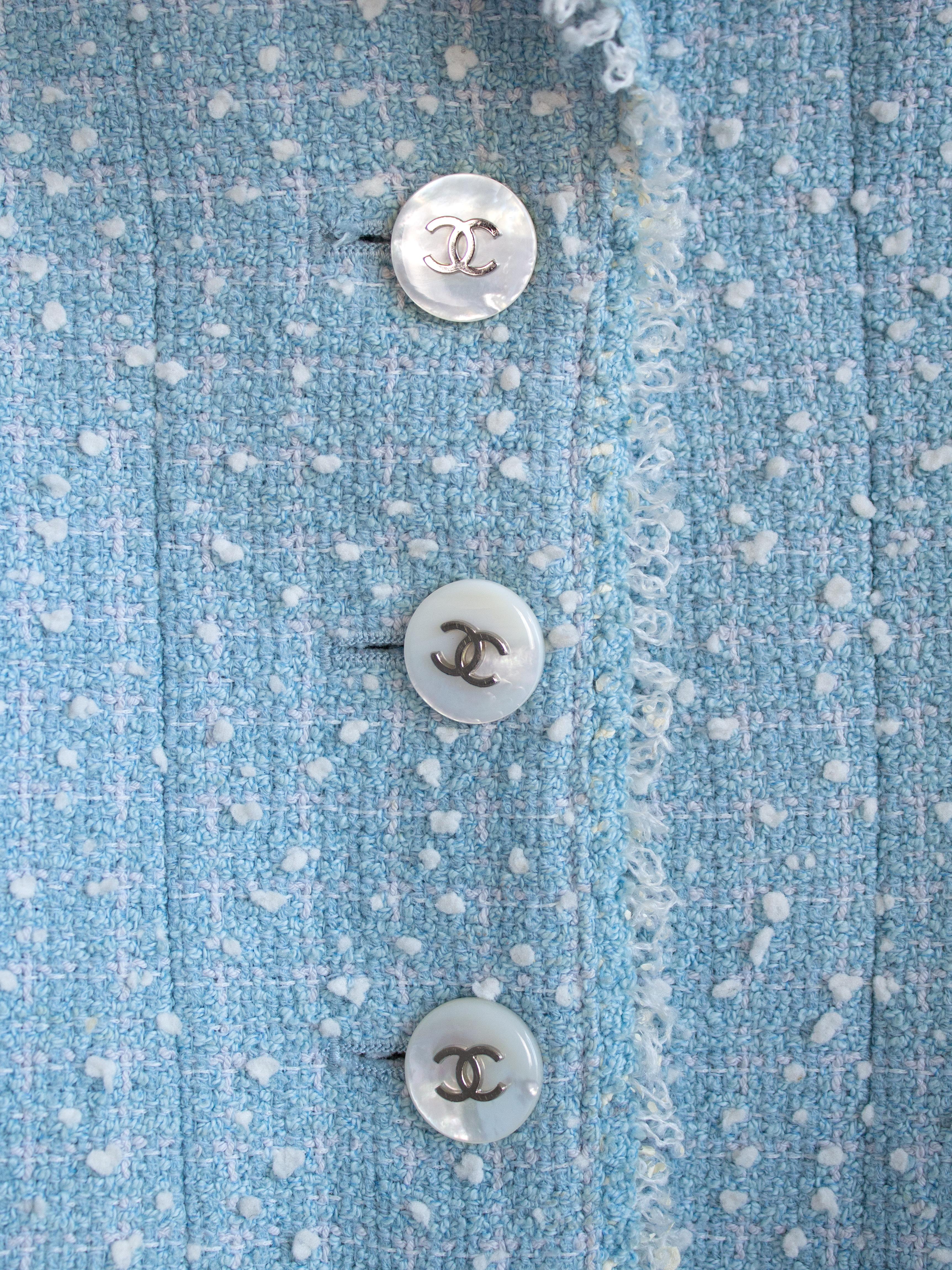 Chanel Vintage Princess Diana Royal Spring 1997 Light Blue Tweed 97P Jacket 2