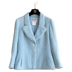 Chanel Retro Princess Diana Royal Spring 1997 Light Blue Tweed 97P Jacket