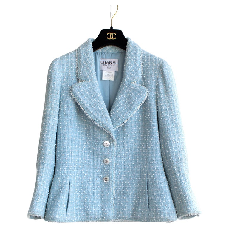 Chanel Pre-owned Frayed Collarless Jacquard Jacket - Blue