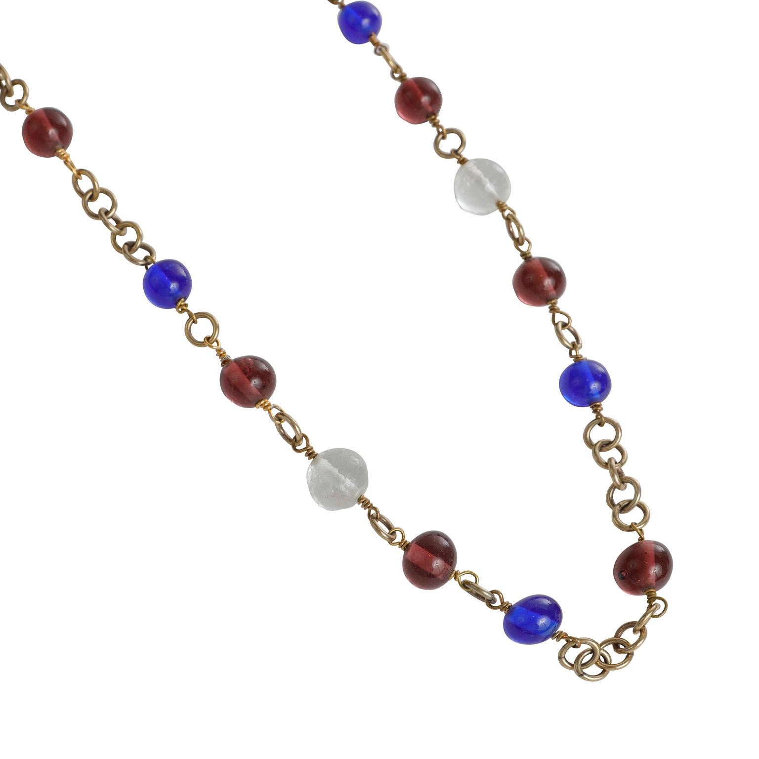 Women's Chanel Vintage Purple and Blue Gripoix Beaded Necklace For Sale
