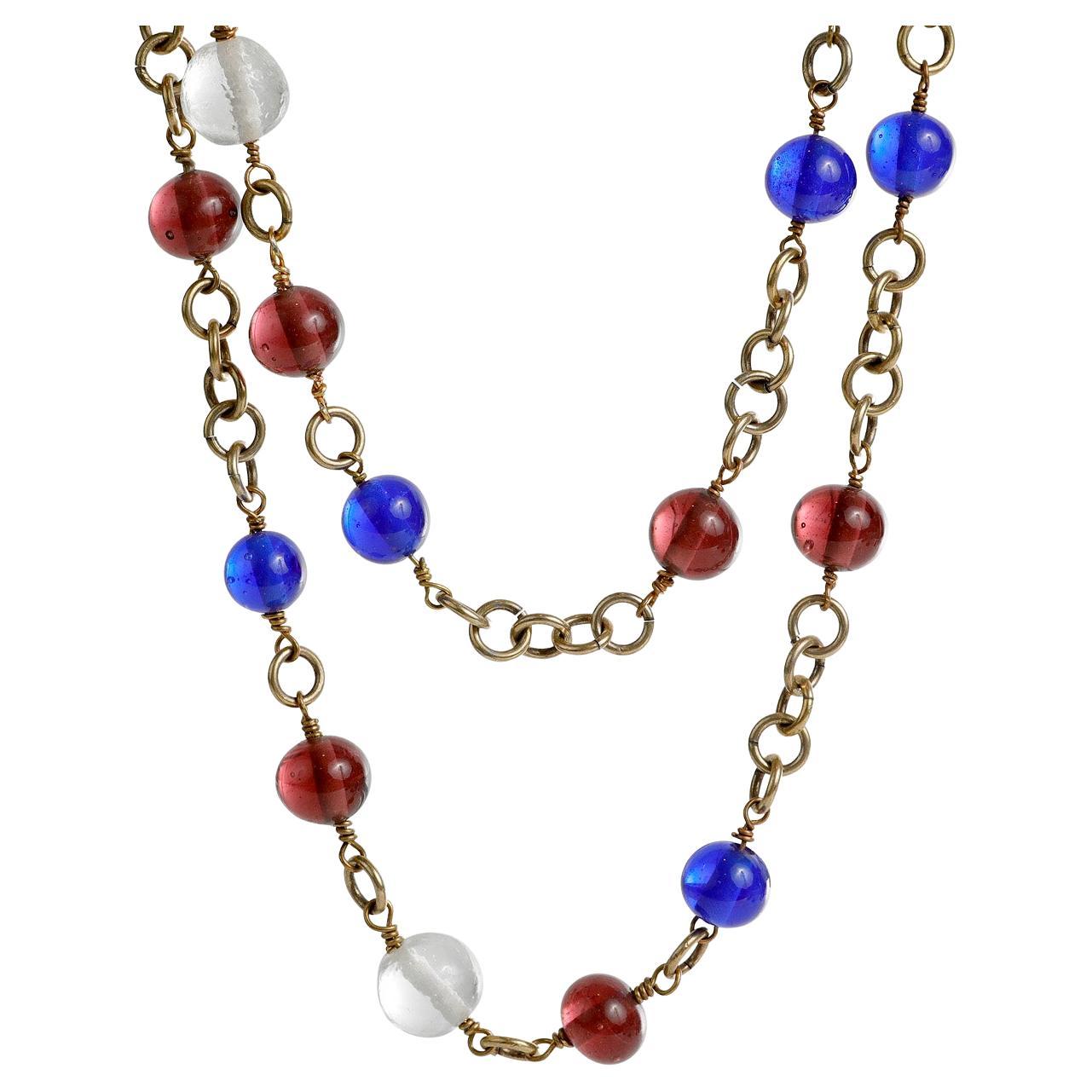 Chanel Collier vintage de perles Gripoix violet et bleu en vente