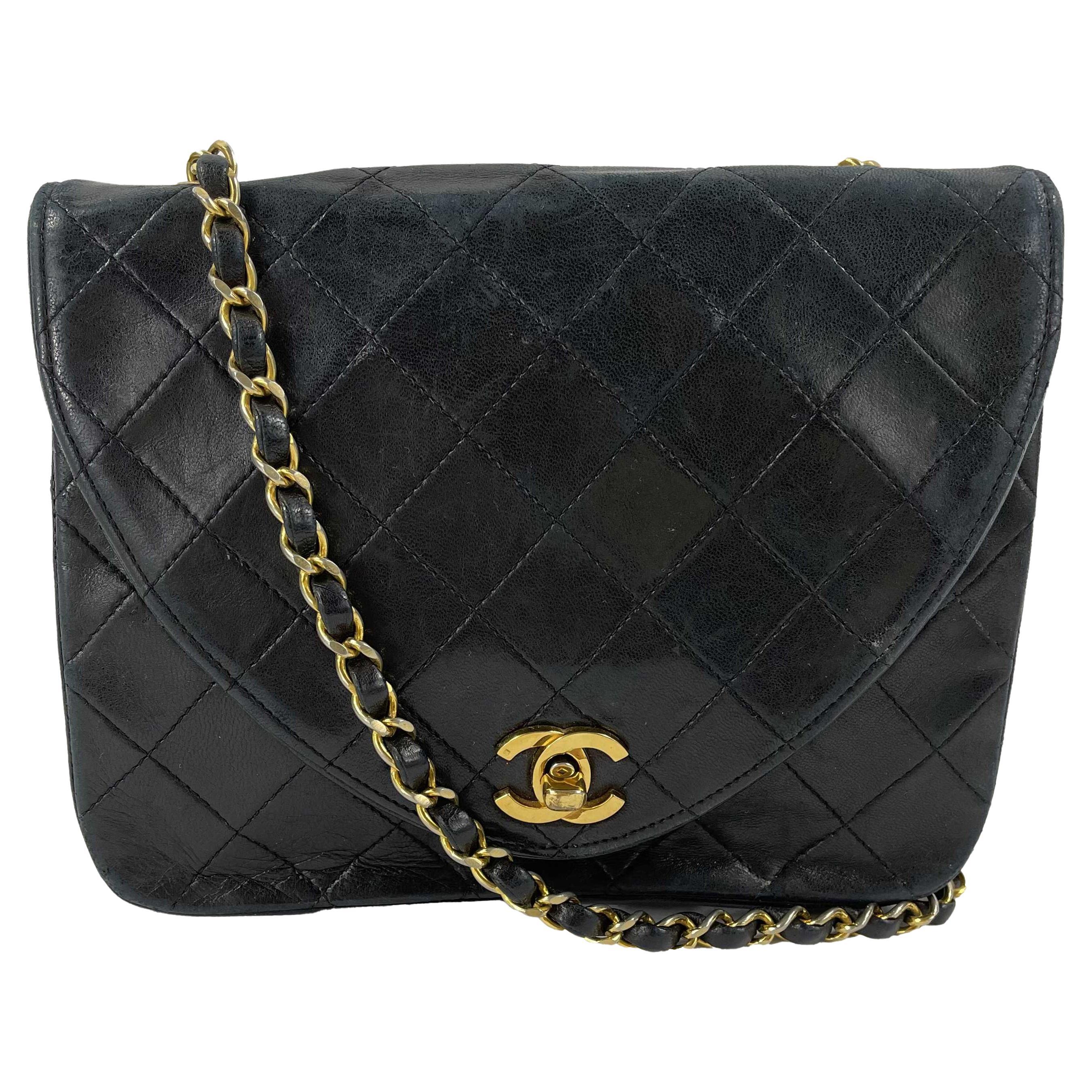 CHANEL Vintage Quilted and Striped Leather Envelope Flap CC Crossbody