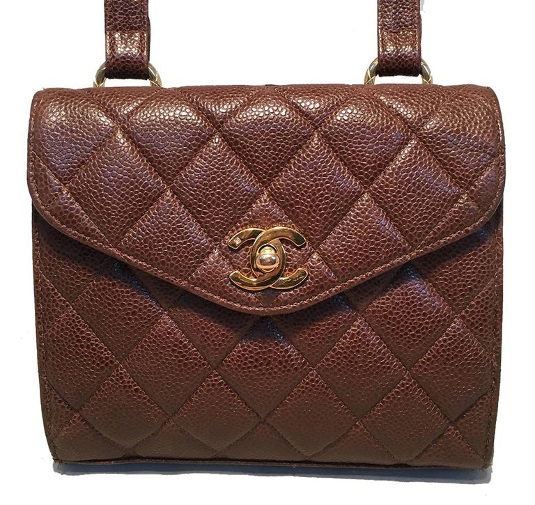 Chanel Vintage Quilted Brown Caviar Leather Crossbody Shoulder Bag