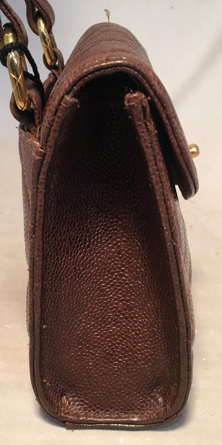 Chanel Vintage Quilted Brown Caviar Leather Crossbody Shoulder Bag For