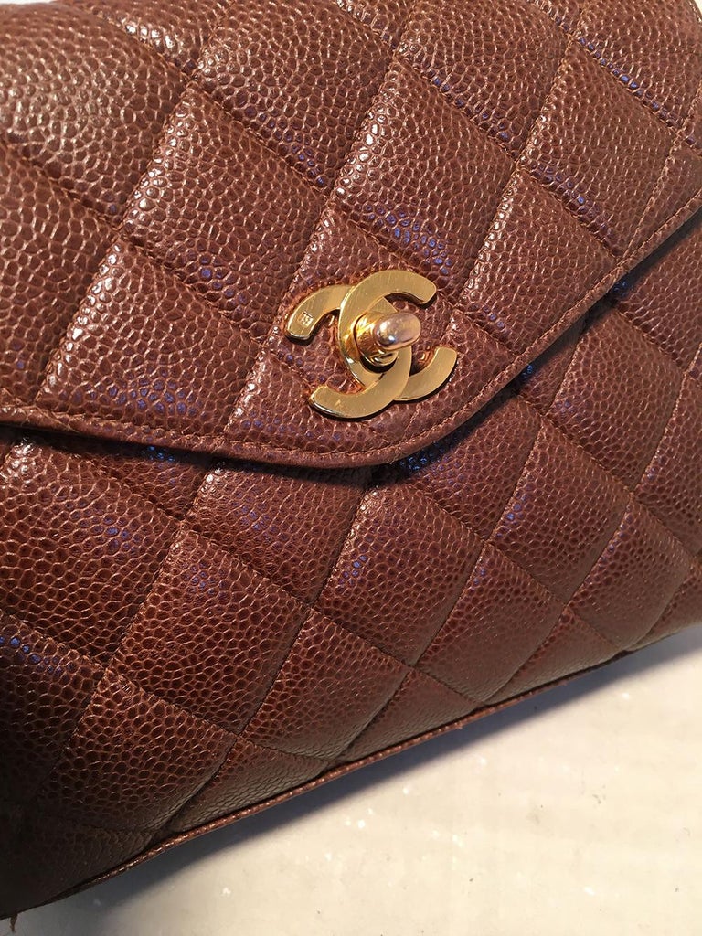Chanel Vintage Quilted Brown Caviar Leather Crossbody Shoulder Bag