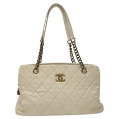 Chanel Vintage Quilted Calfskin Leather Crown CC Tote