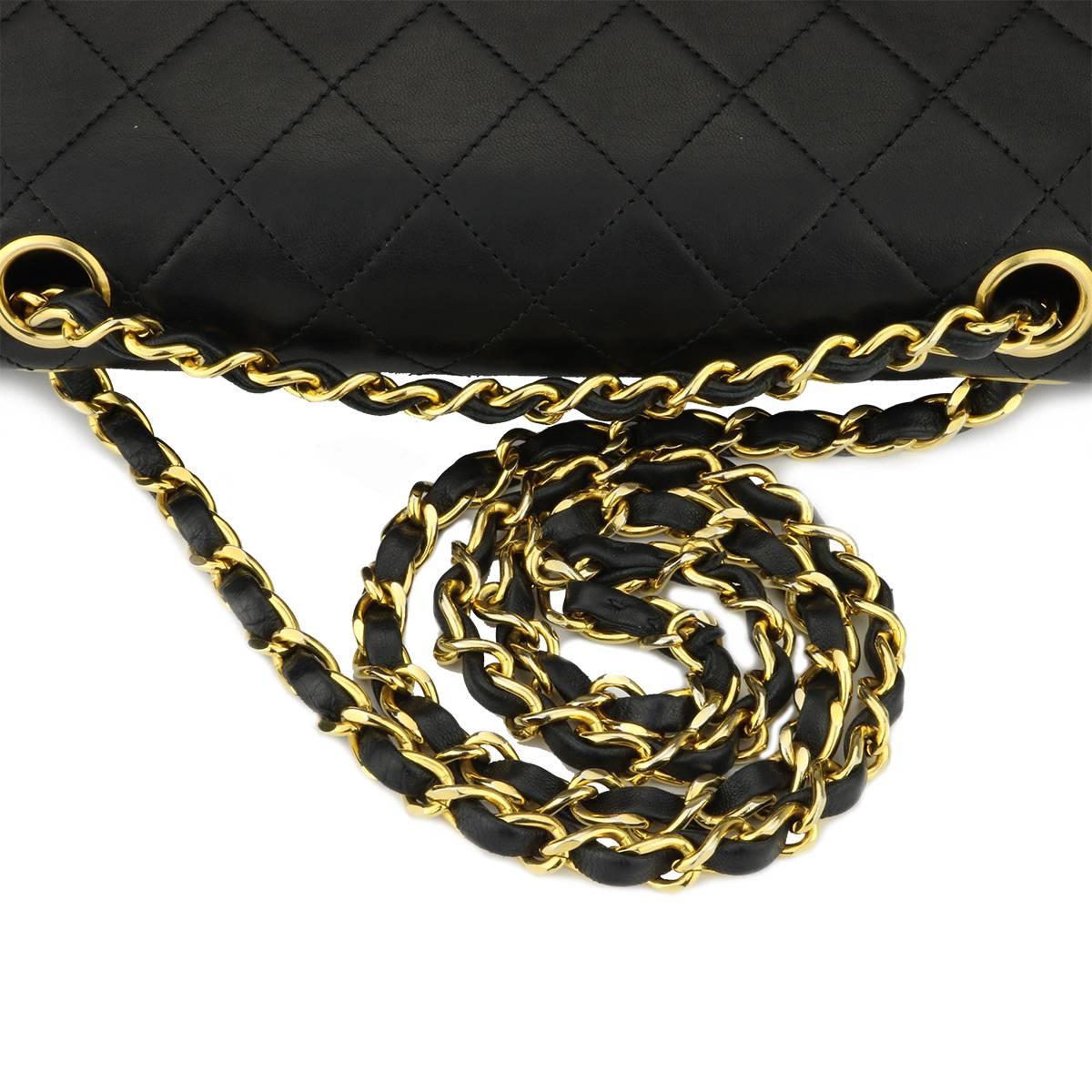 CHANEL Vintage Quilted Double Flap Small Black Lambskin with Gold Hardware 1991 7
