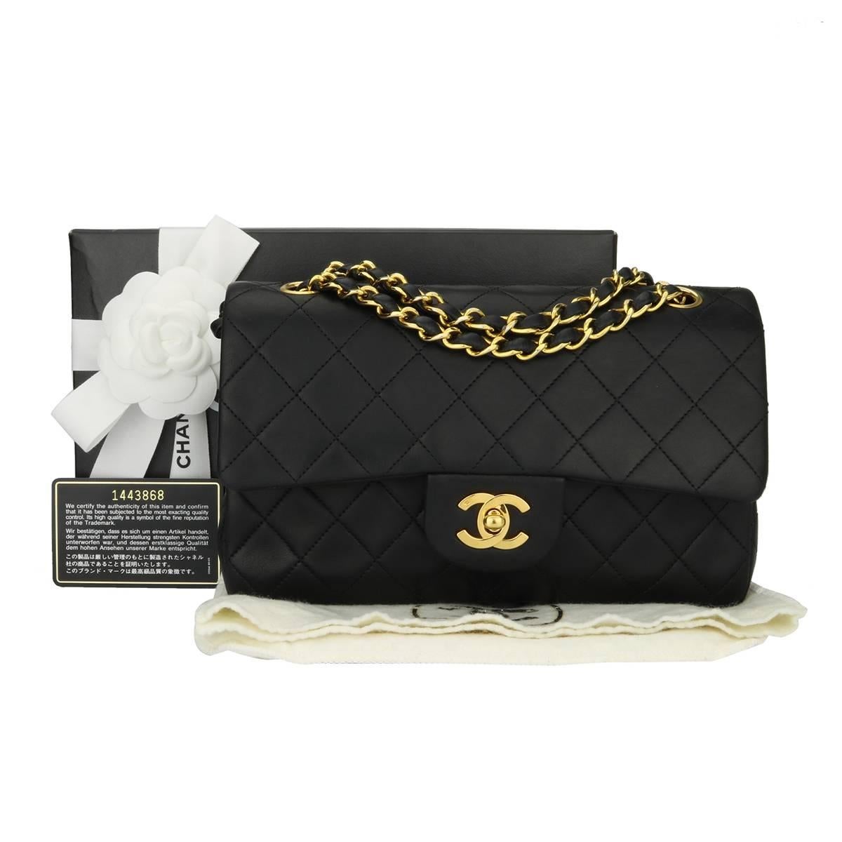 CHANEL Vintage Quilted Double Flap Small Black Lambskin with Gold Hardware 1991 16