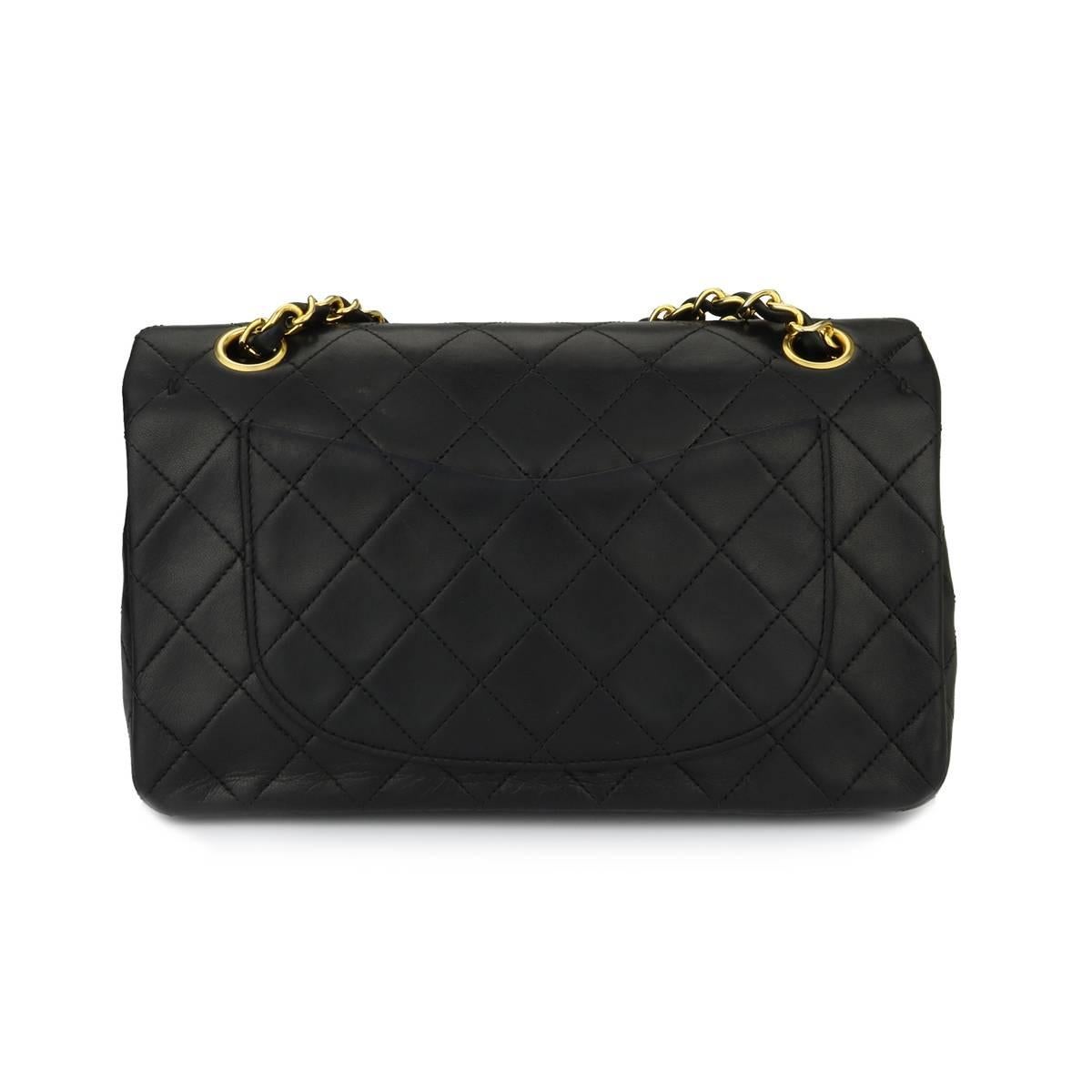 CHANEL Vintage Quilted Double Flap Small Black Lambskin with Gold Hardware 1991 In Good Condition In Huddersfield, GB