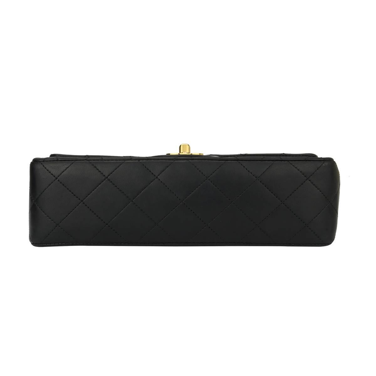 CHANEL Vintage Quilted Double Flap Small Black Lambskin with Gold Hardware 1991 2