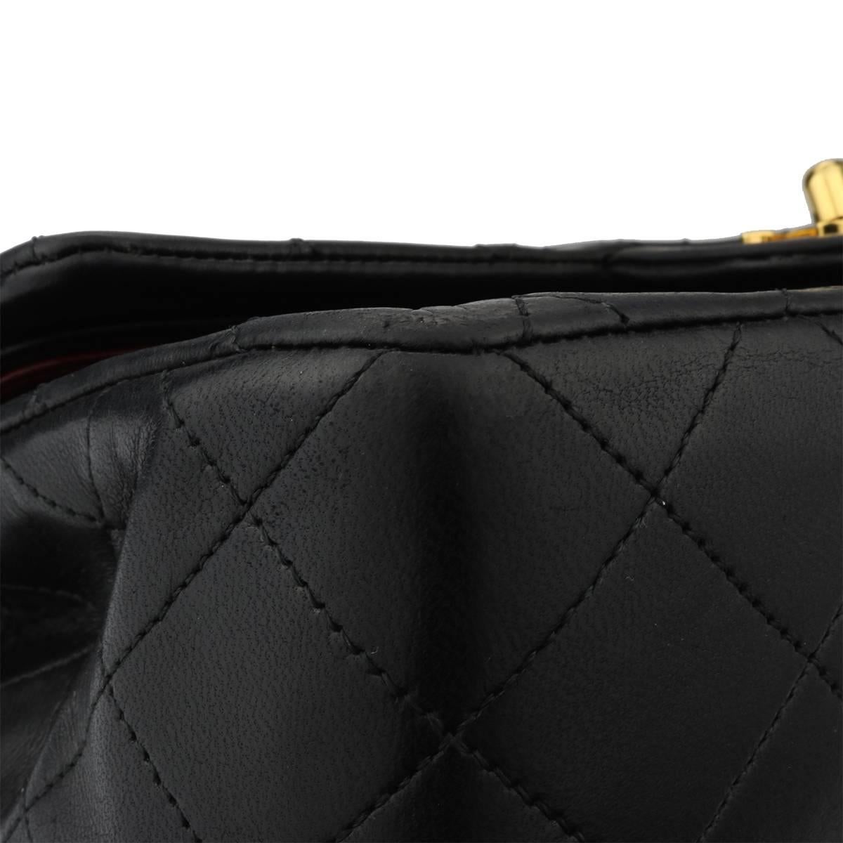 CHANEL Vintage Quilted Double Flap Small Black Lambskin with Gold Hardware 1991 3
