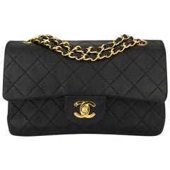CHANEL Vintage Quilted Double Flap Small Black Lambskin with Gold Hardware 1991