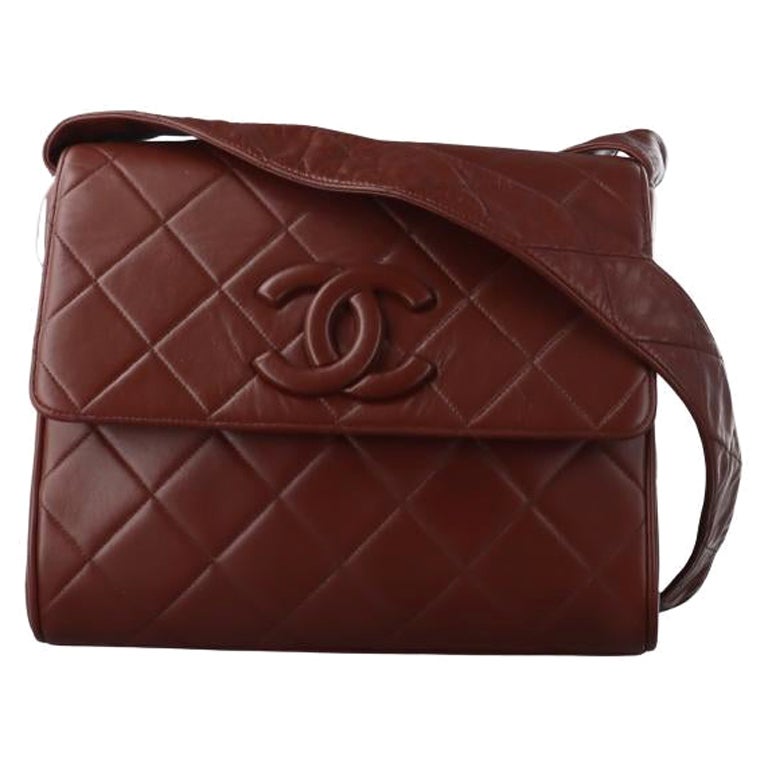 Chanel Vintage Quilted Flap Crossbody Messenger Bag Deep Burgundy Brown