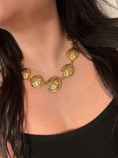 CHANEL Vintage Quilted Gold CC Coin Collar Necklace