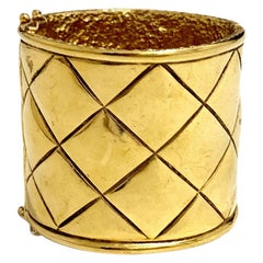 CHANEL Vintage Quilted Gold Cuff