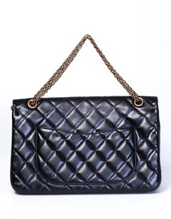 Chanel Vintage Quilted Black Lambskin Leather 2.55 Jumbo Shoulder Bag