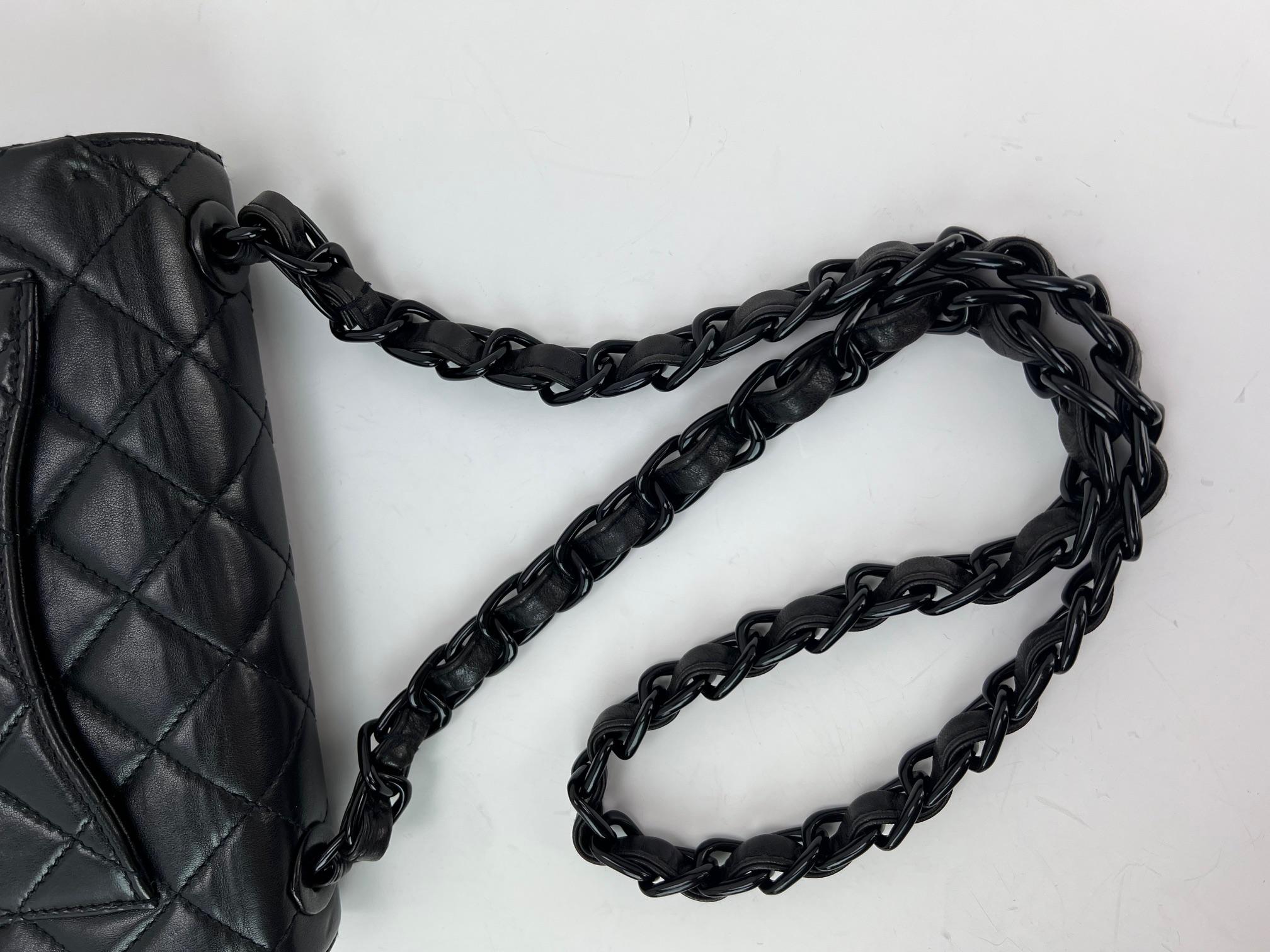 Chanel Vintage Quilted Lambskin Black Resin Chain Small Classic Single Flap Bag For Sale 9