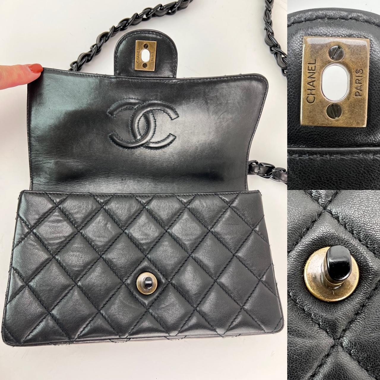 Women's Chanel Vintage Quilted Lambskin Black Resin Chain Small Classic Single Flap Bag For Sale