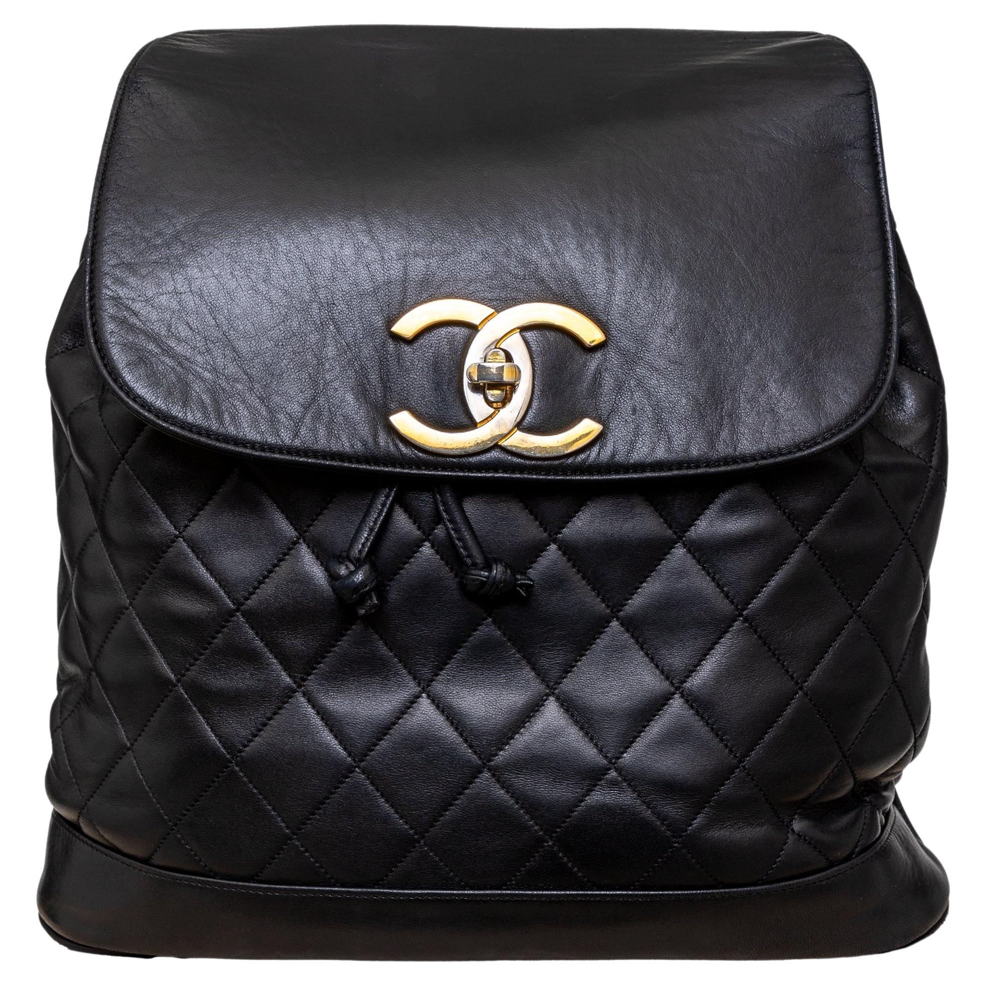 Chanel Vintage Quilted Lambskin Drawstring Backpack - '90s