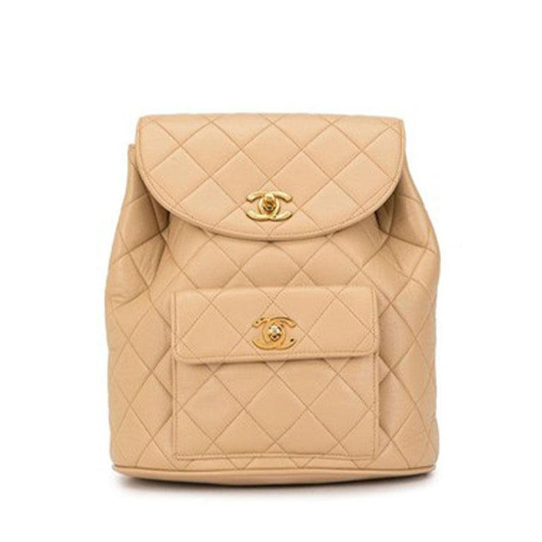 Chanel Vintage Quilted Lambskin Duma Cc Logo Beige Leather Backpack