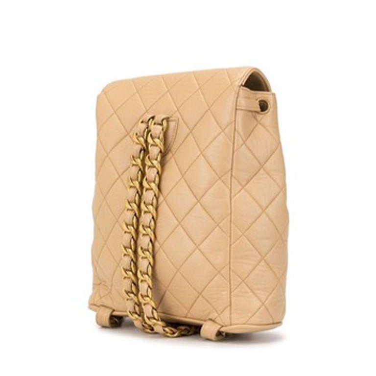 Chanel Vintage Quilted Lambskin Duma Cc Logo Beige Leather Backpack