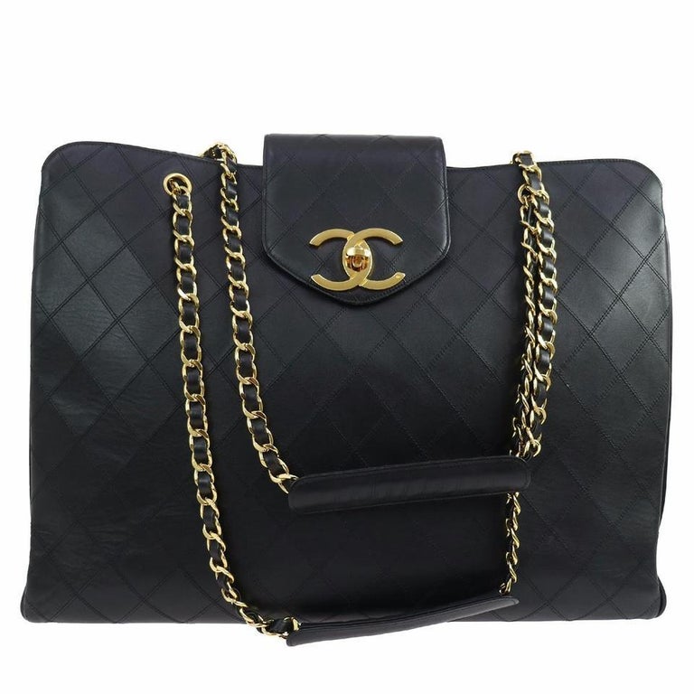 Chanel Vintage Quilted Lambskin XL Weekend Travel Overnight Business Bag  Black