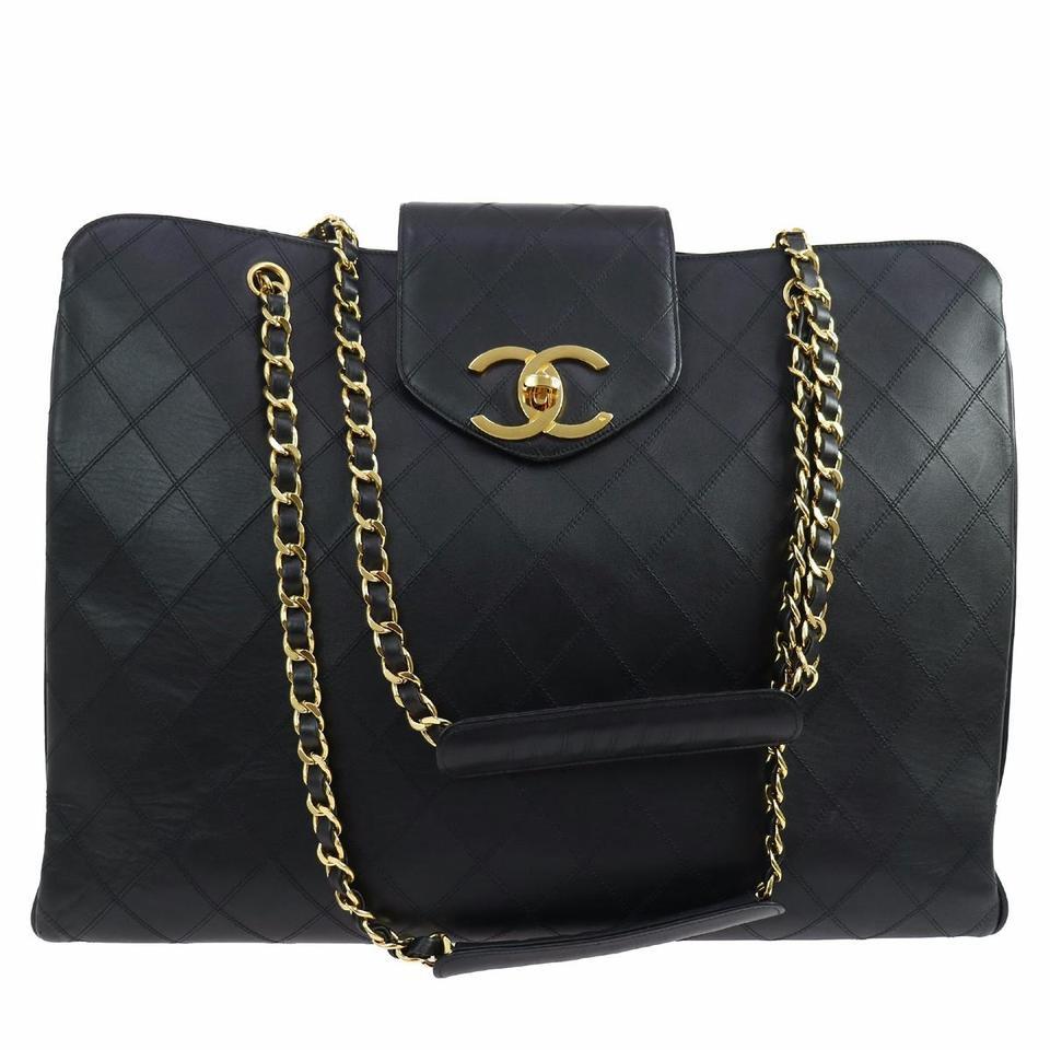 Chanel Vintage Quilted Lambskin XL Weekend Travel Overnight Business Bag Black In Good Condition For Sale In Miami, FL