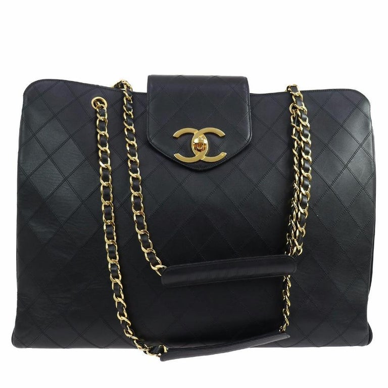 Chanel Vintage Quilted Lambskin XL Weekend Travel Overnight Business Bag  Black For Sale at 1stDibs | chanel weekender bag, chanel travel bag