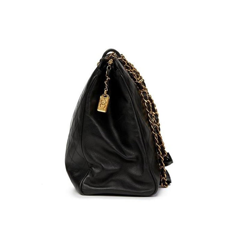 Chanel Supermodel Black Lambskin Maxi Weekender Luggage Handbag