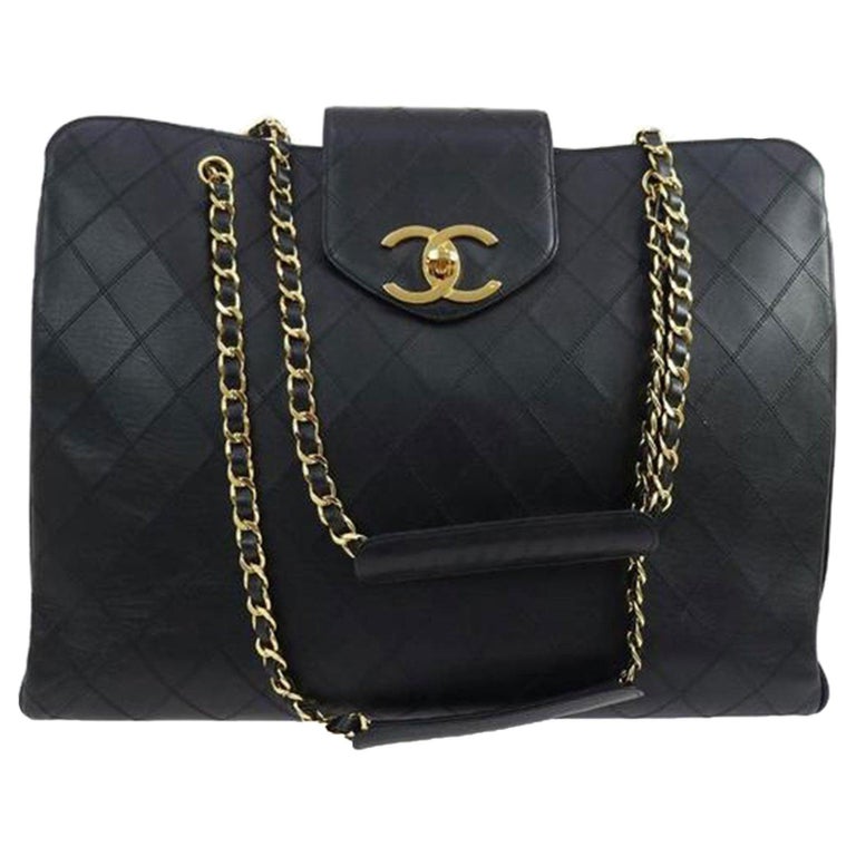 chanel black xl jumbo weekender overnighter travel tote bag Chanel Vintage Quilted Lambskin XL Weekend Travel Overnight Business Bag  Black For Sale at 1stDibs
