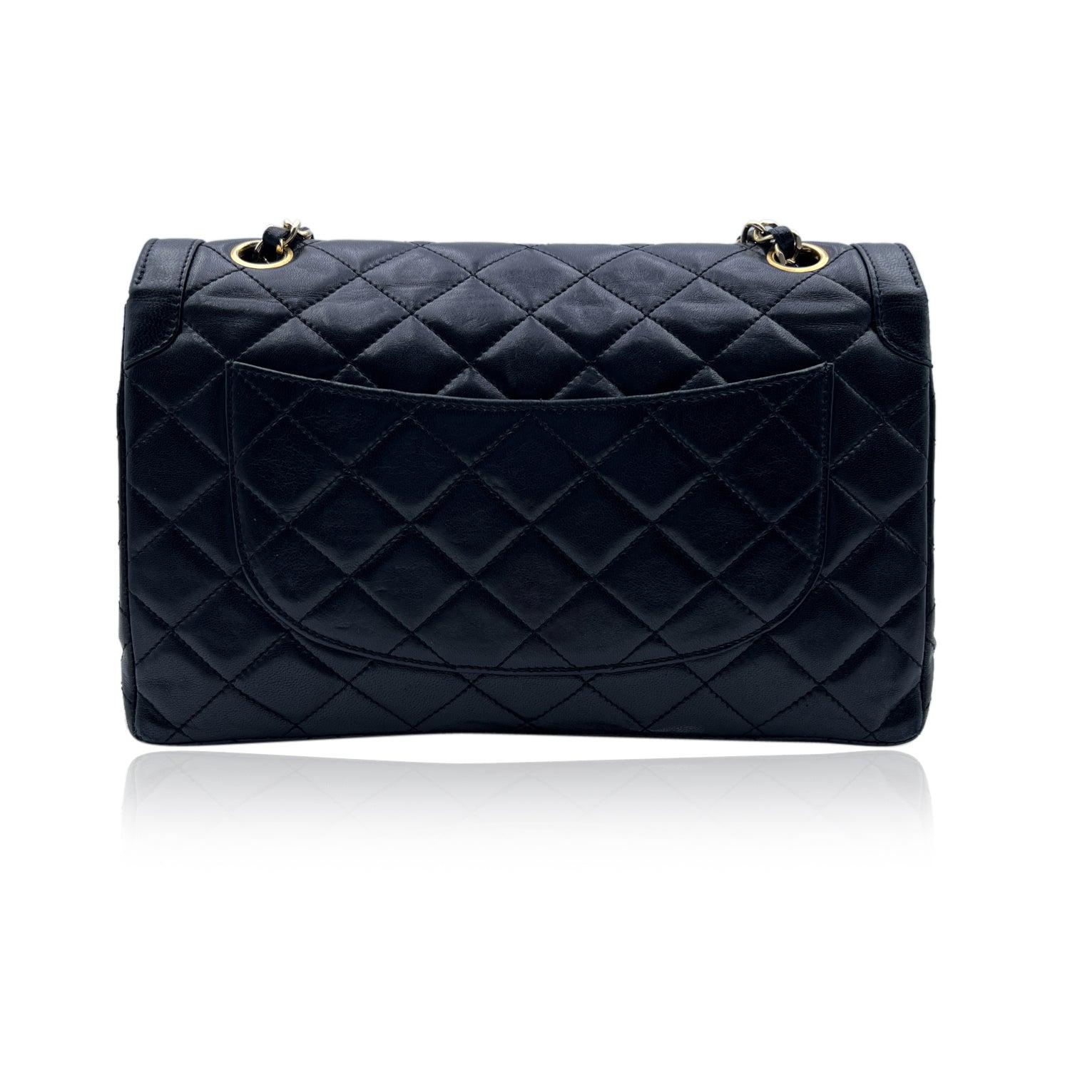 Black Chanel Vintage Quilted Leather Smooth Trim Timeless Double Flap Bag