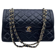 Chanel Vintage Quilted Leather Smooth Trim Timeless Double Flap Bag