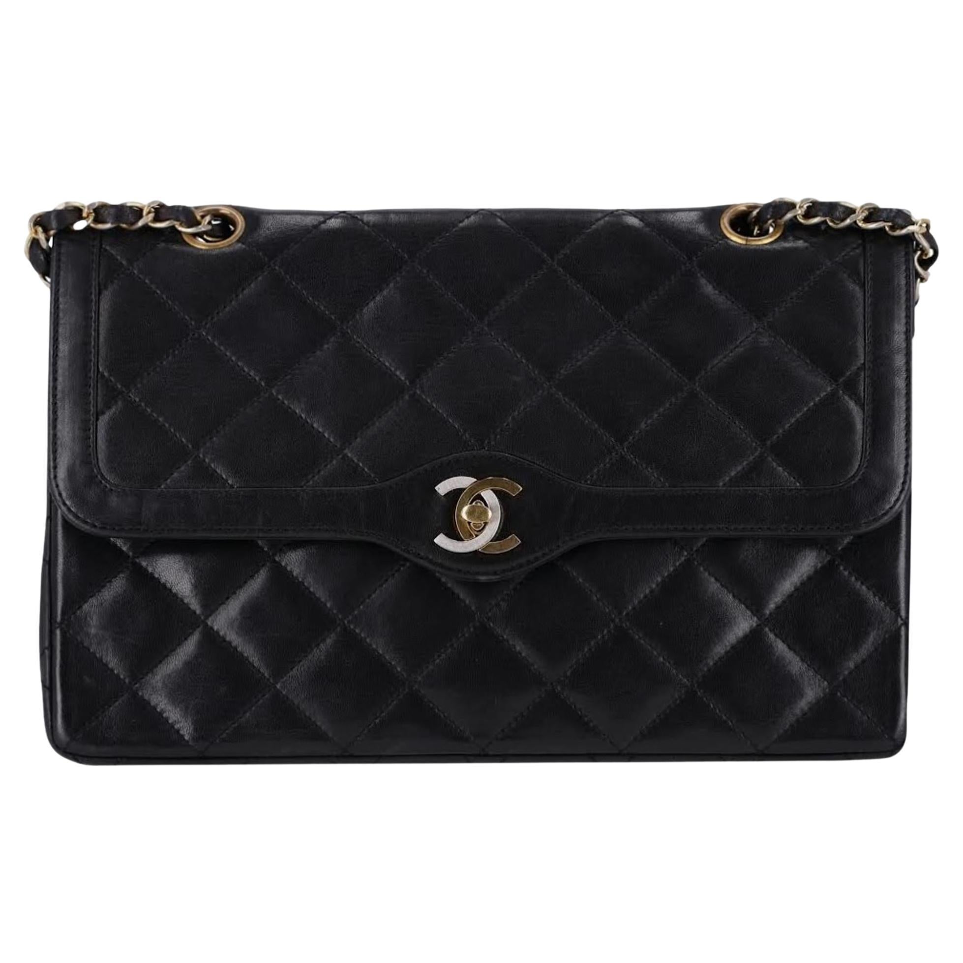 Chanel Vintage Quilted Leather Two Tone 'CC' Closure Double Flap Bag For Sale