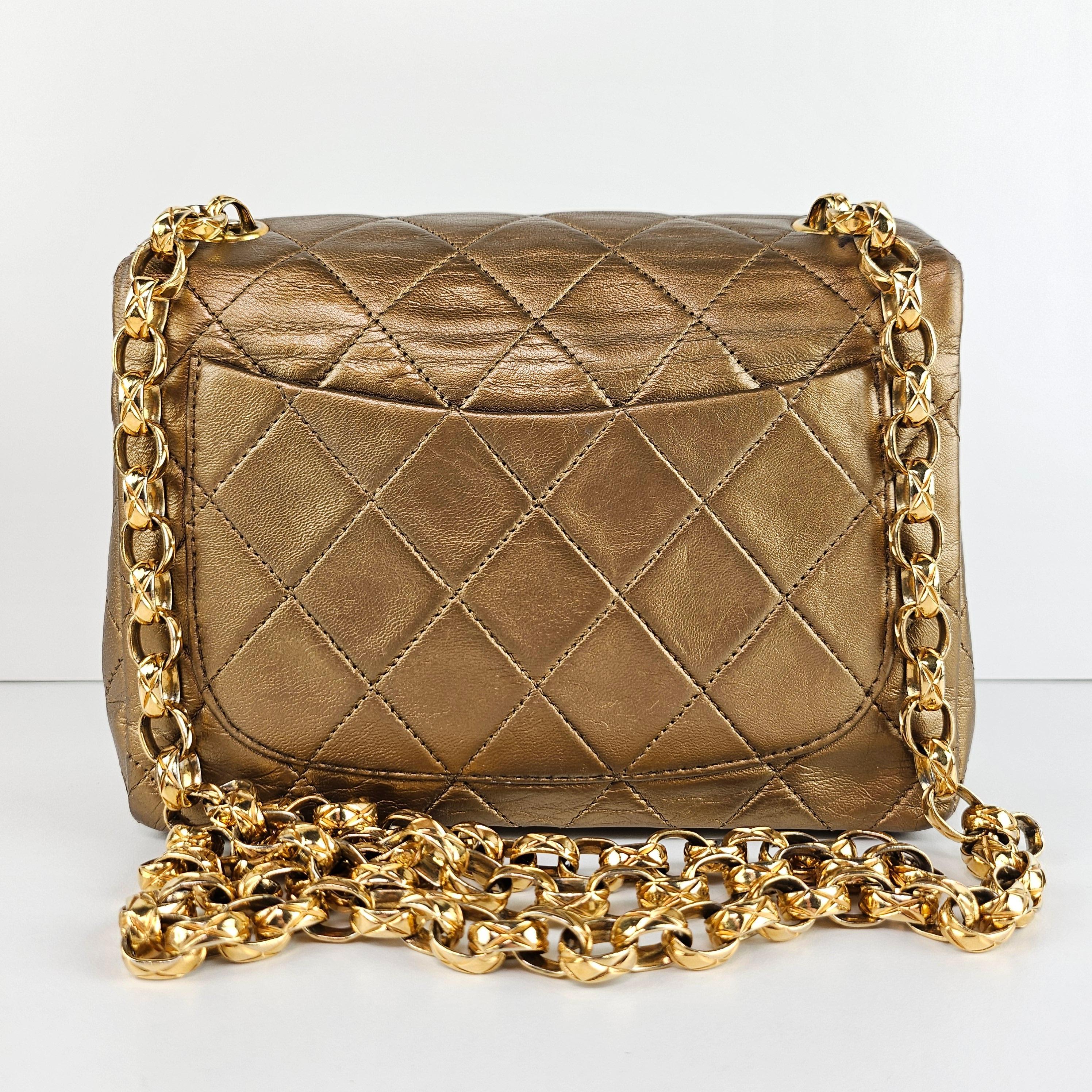 Chanel Vintage Quilted Metallic Gold Leather Bijoux Chain Mini Flap Bag 6