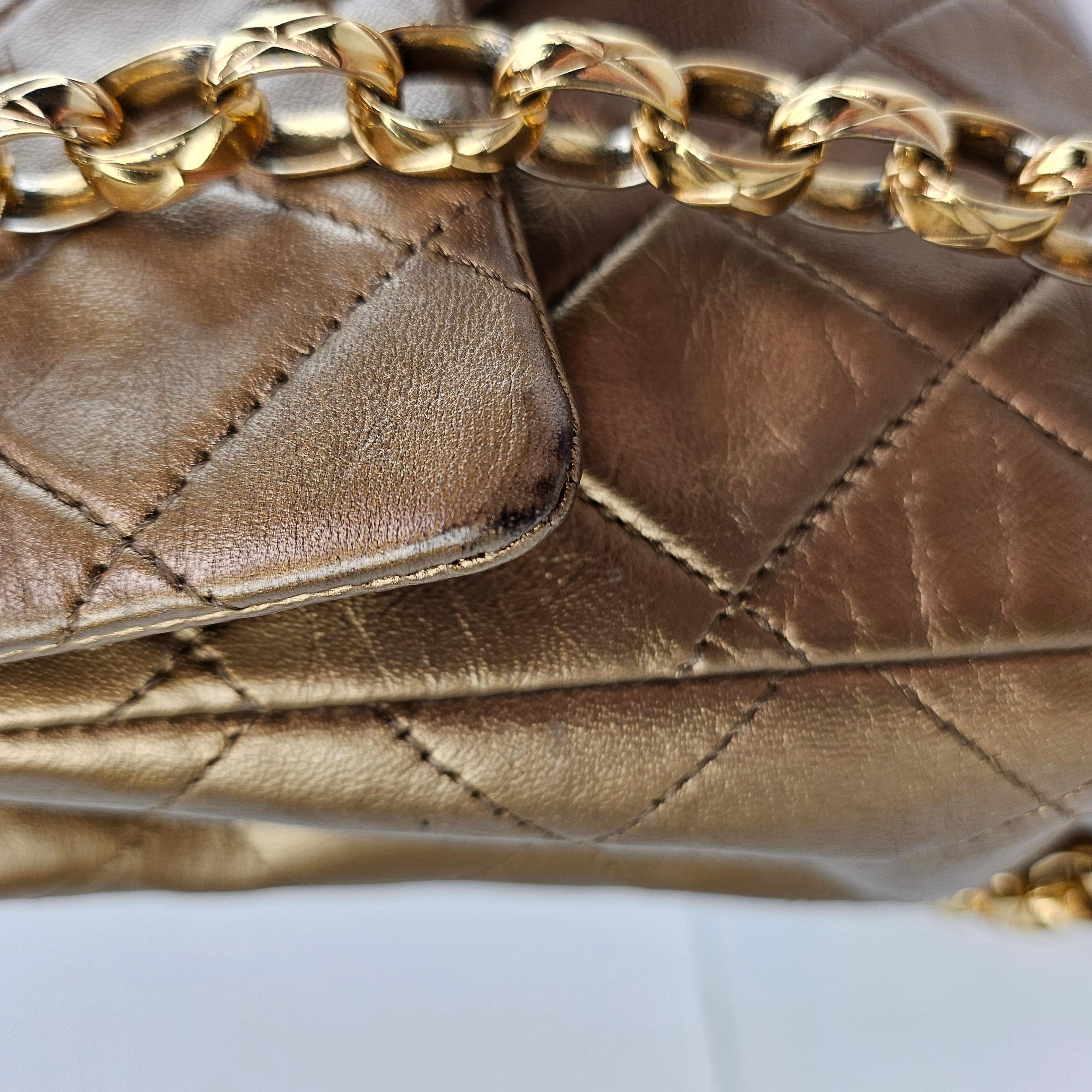Women's Chanel Vintage Quilted Metallic Gold Leather Bijoux Chain Mini Flap Bag