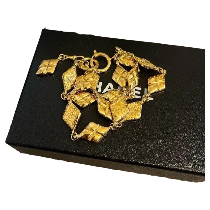 Chanel Vintage Quilted Multi-strand Gold Bracelet For Sale