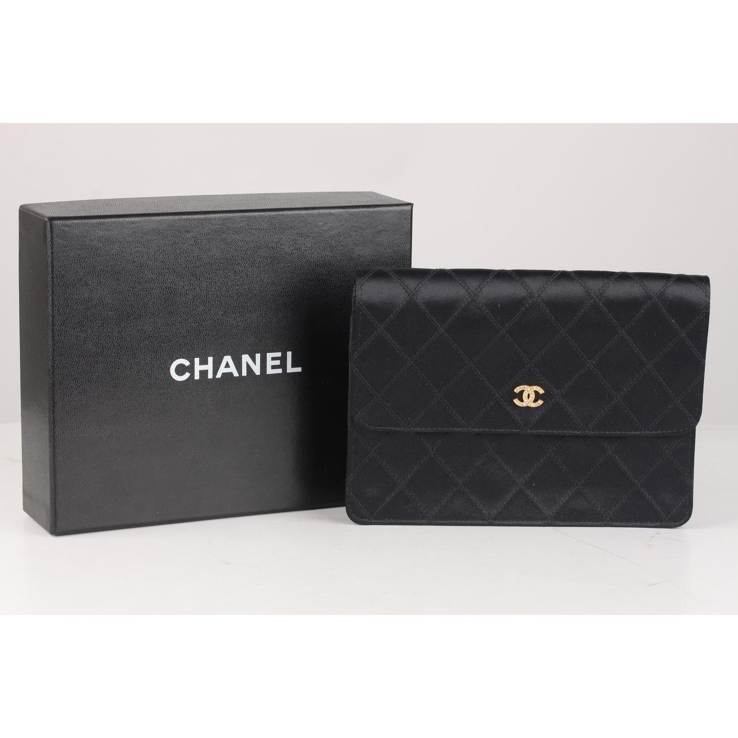 Chanel Vintage Quilted Satin Clutch Evening Bag with Rhinestones 3