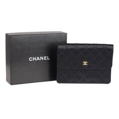 Chanel Vintage Quilted Satin Clutch Evening Bag with Rhinestones