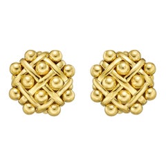 Chanel Vintage Quilted Yellow Gold Earrings