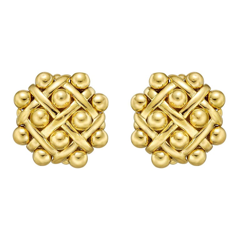 Chanel Vintage Quilted Yellow Gold Earrings