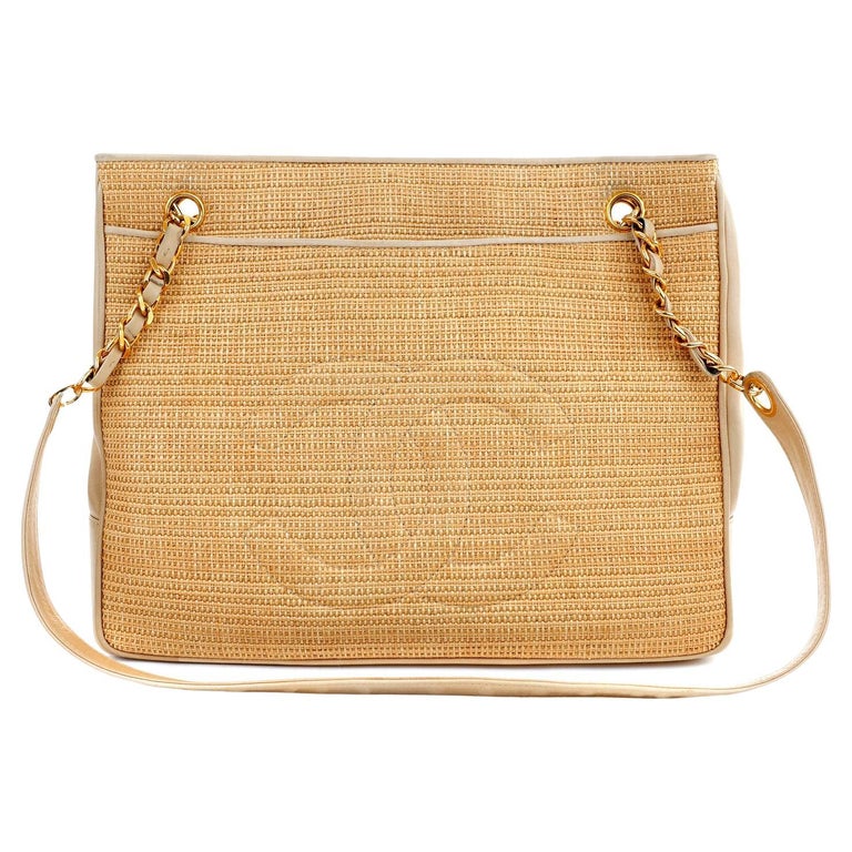 Chanel Vintage Raffia CC Tote For Sale at 1stDibs