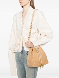Chanel Vintage Raffia Straw Jute Gold CC Balls 90's Drawstring Bucket Bag