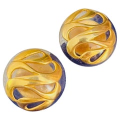 Chanel Vintage Rare 1960s Gold Huge Massive Clear Round Dome Curved Earrings