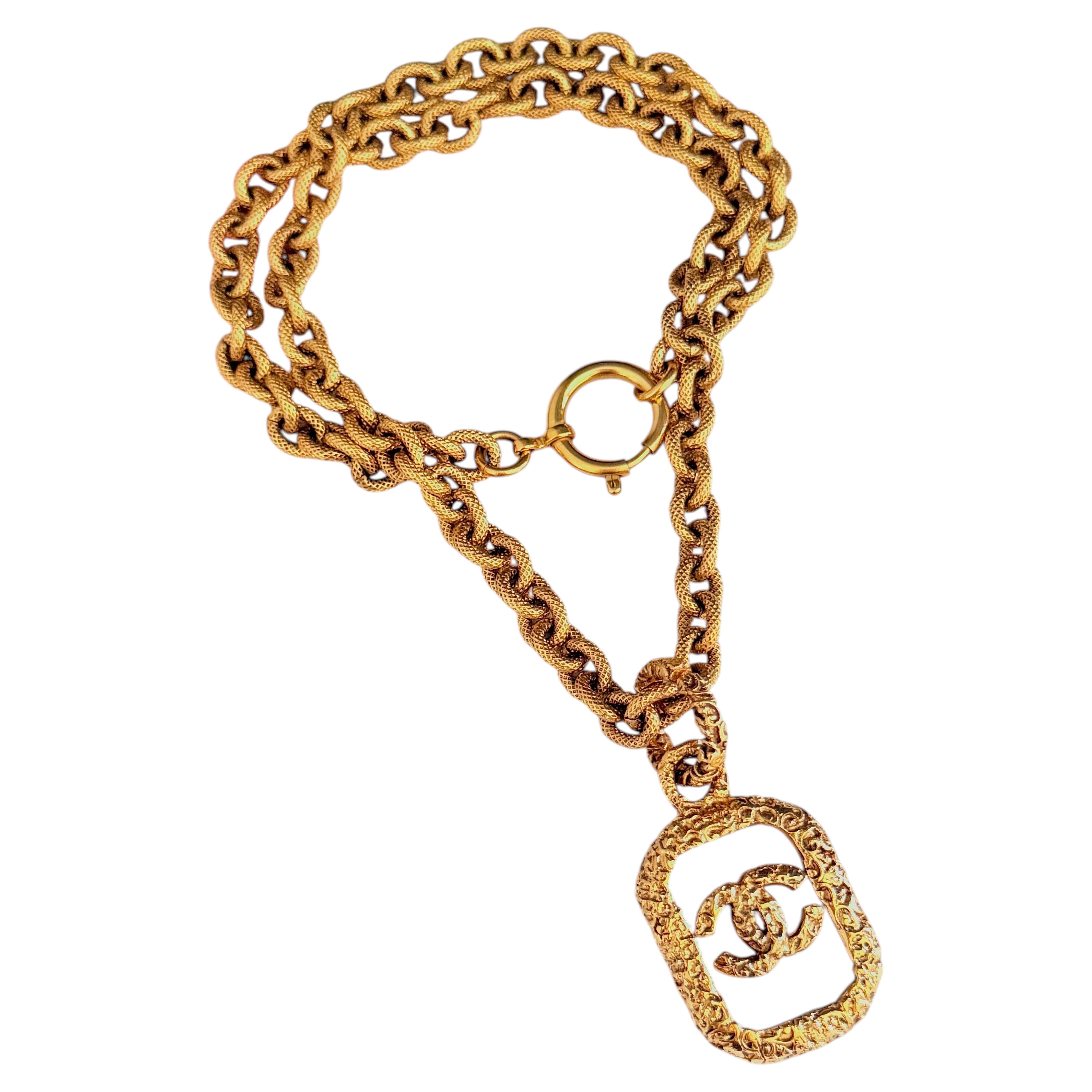 Chanel Vintage Rare 1993 Iconic Large CC Clear Lava Long Octagon Rope Necklace For Sale